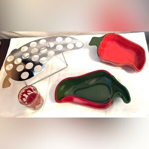 Chili Pepper serving/dip dishes & 🌶️ stainless steel cooling rack.